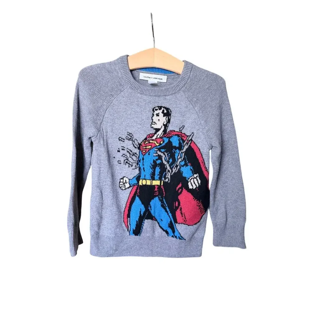 Gap Junk Food Superman gray toddler boys sweater 3T collab cotton blend babygap